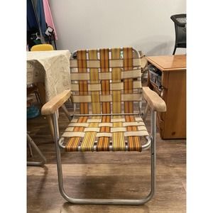 Vintage Sun Terrace Aluminum Folding Webbed Lawn Chair Brown